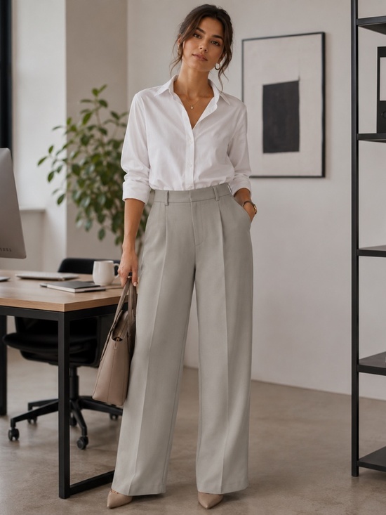 a new day Pants - Beige/ Khaki Wide Leg Dress Pants , super soft/ stretchy Office Luxury Trousers